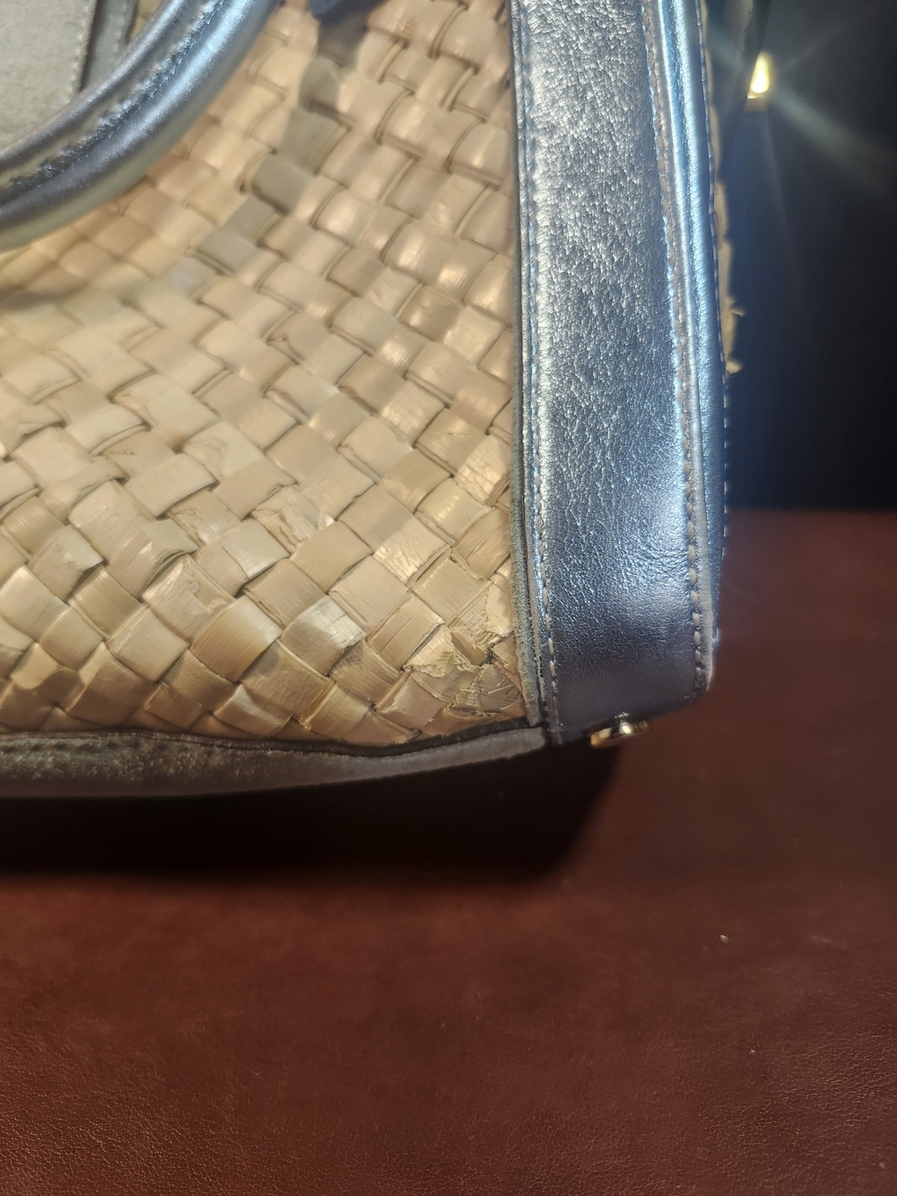 Coach Straw Woven Tote with Metallic Silver Trim - Picture 7 of 9